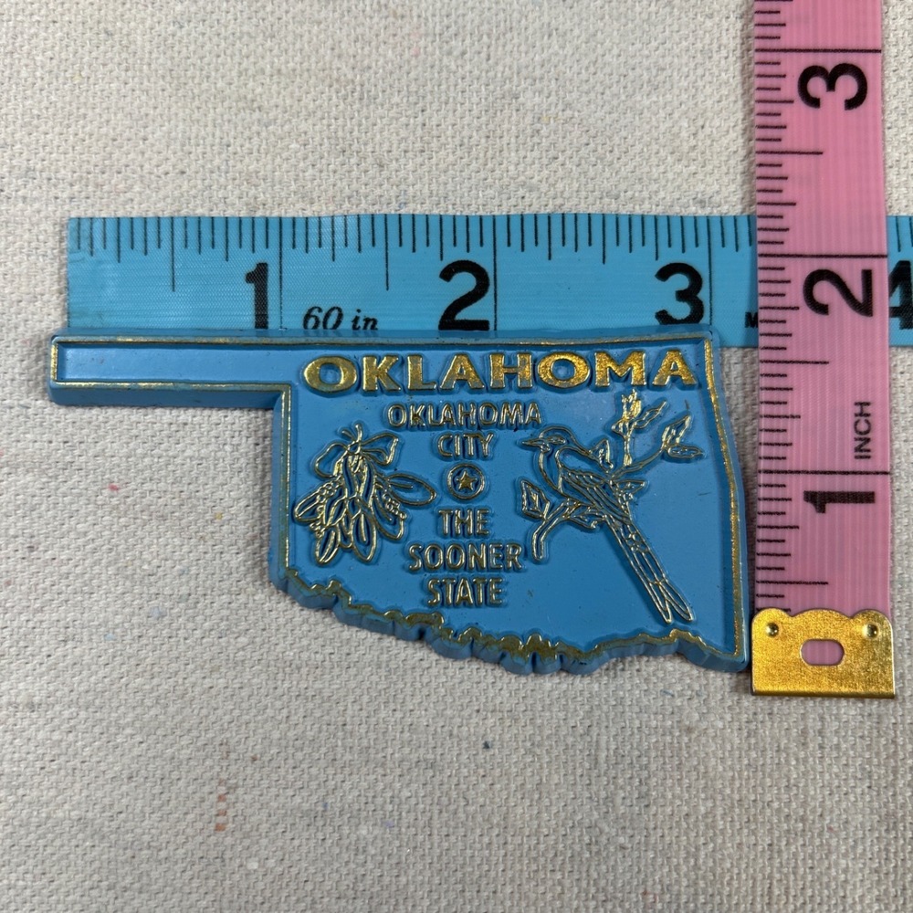 Vintage Oklahoma State Shaped Fridge Magnet Blue Gold Sooner State Souvenir 3D - Picture 4 of 4